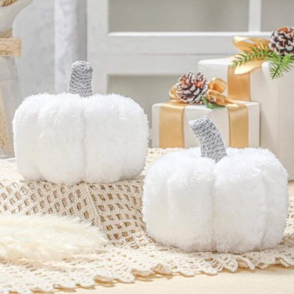 Fall Pumpkin Decor White Fuzzy Halloween Decorations - Picture 1 of 3